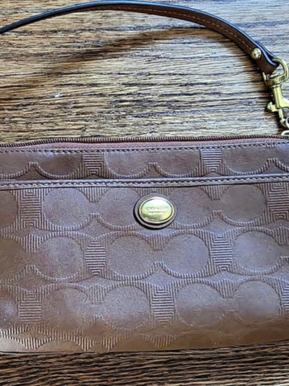 Coach Brown Signature Wristlet